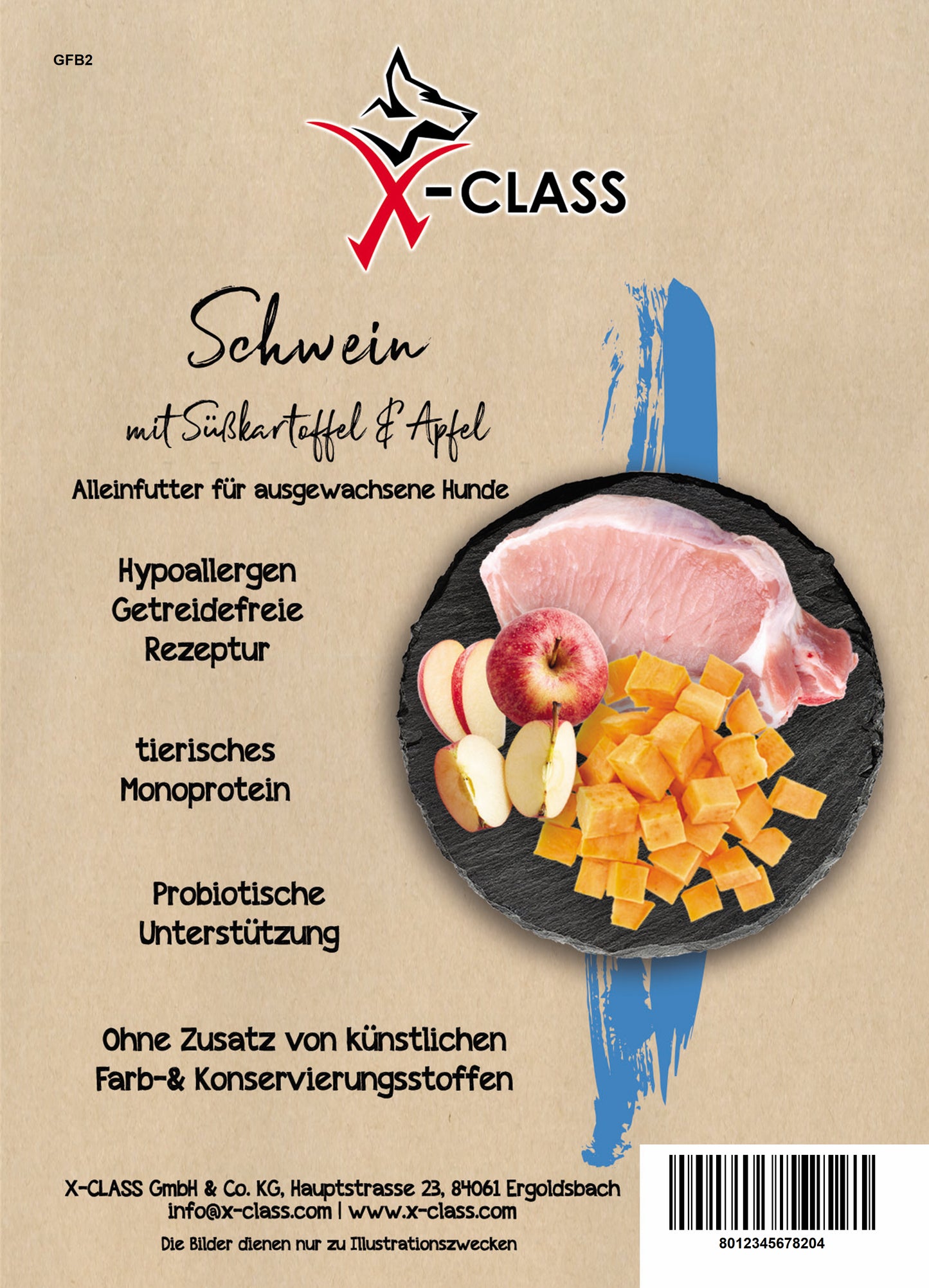 Getreidefrei Schwein mit Süßkartoffel & Apfel für ausgewachsene Hunde