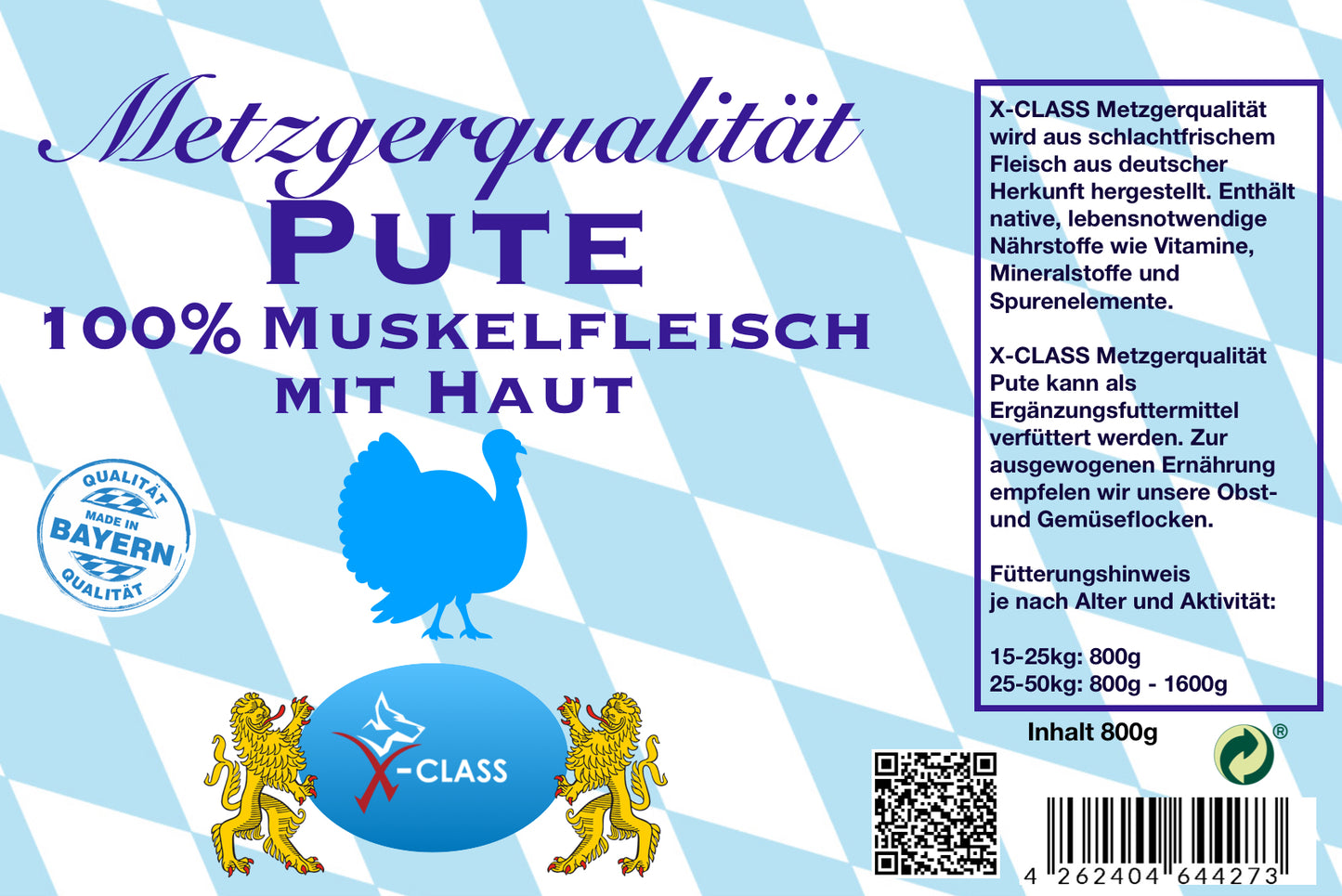 Metzgerqualität Pute 100% Muskelfleisch mit Haut 800g