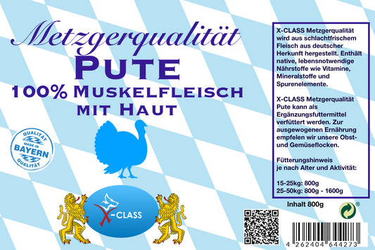 Metzgerqualität Pute 100% Muskelfleisch mit Haut 800g