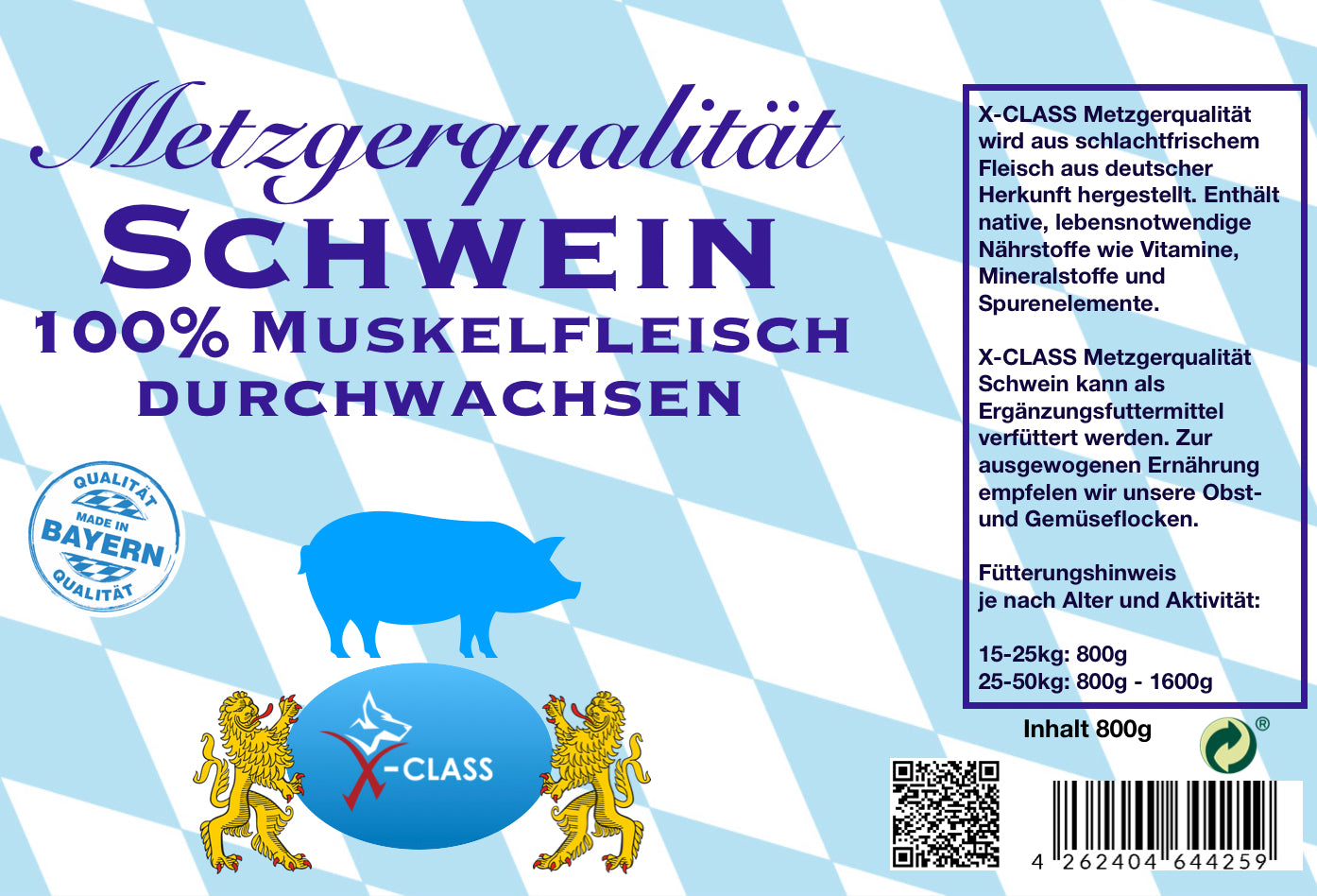 Metzgerqualität Schwein 100% Muskelfleisch durchwachsen 800g