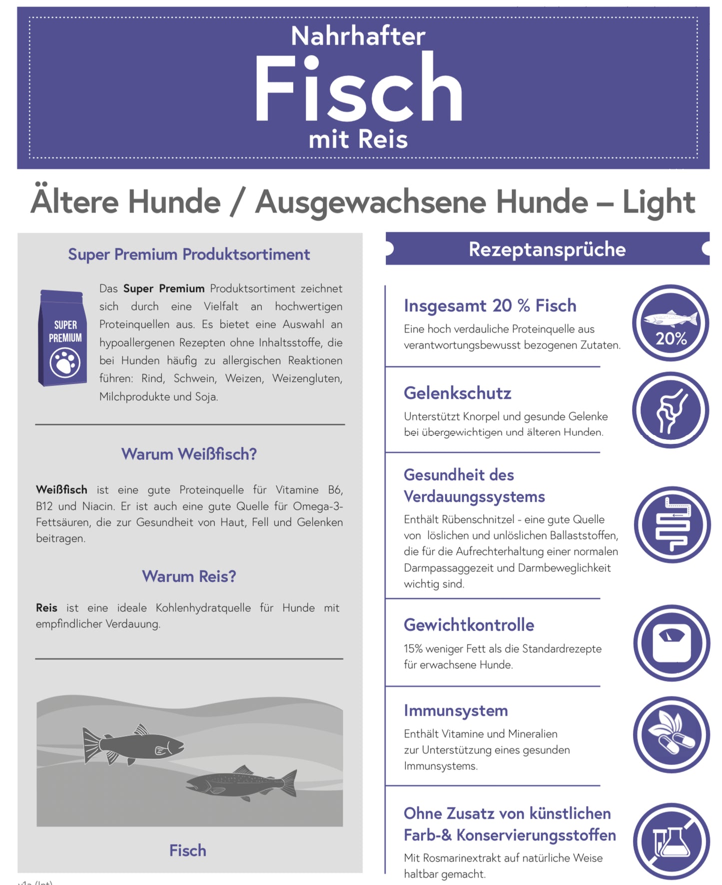 Fisch mit Reis für ausgewachsene Hunde - light oder ältere Hunde