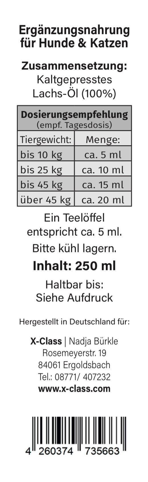 Lachsöl, kaltgepresst, 250ml