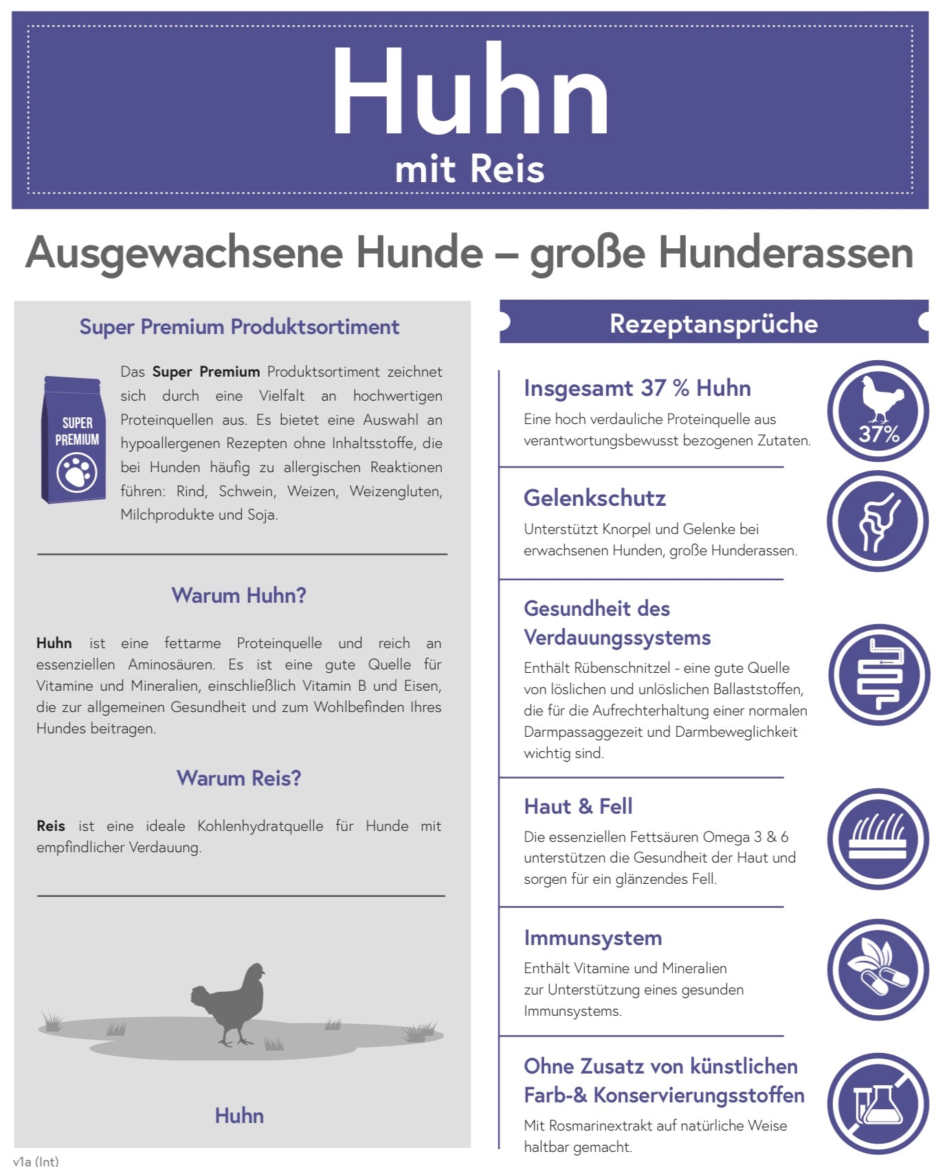 Huhn mit Reis für ausgewachsene Hunde - große Rassen