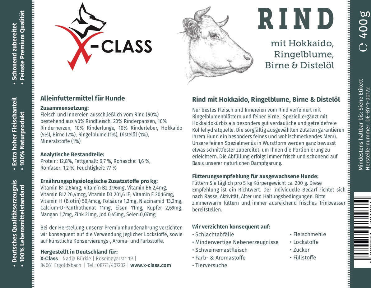 Rind mit Hokkaido, Ringelblume, Birne & Distelöl