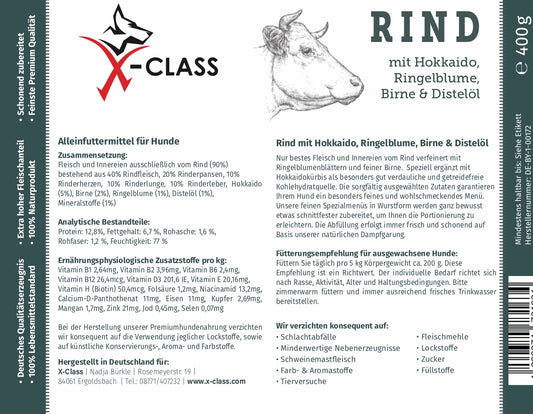 Rind mit Hokkaido, Ringelblume, Birne & Distelöl