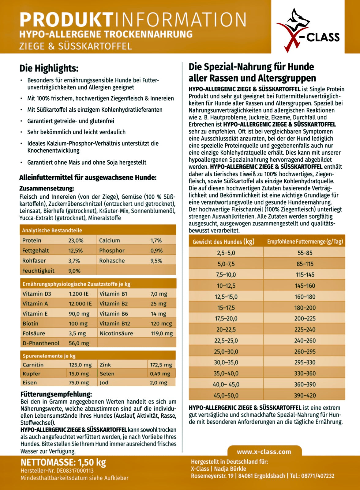 Hypo-Allergene Trockennahrung Ziege & Süßkartoffel