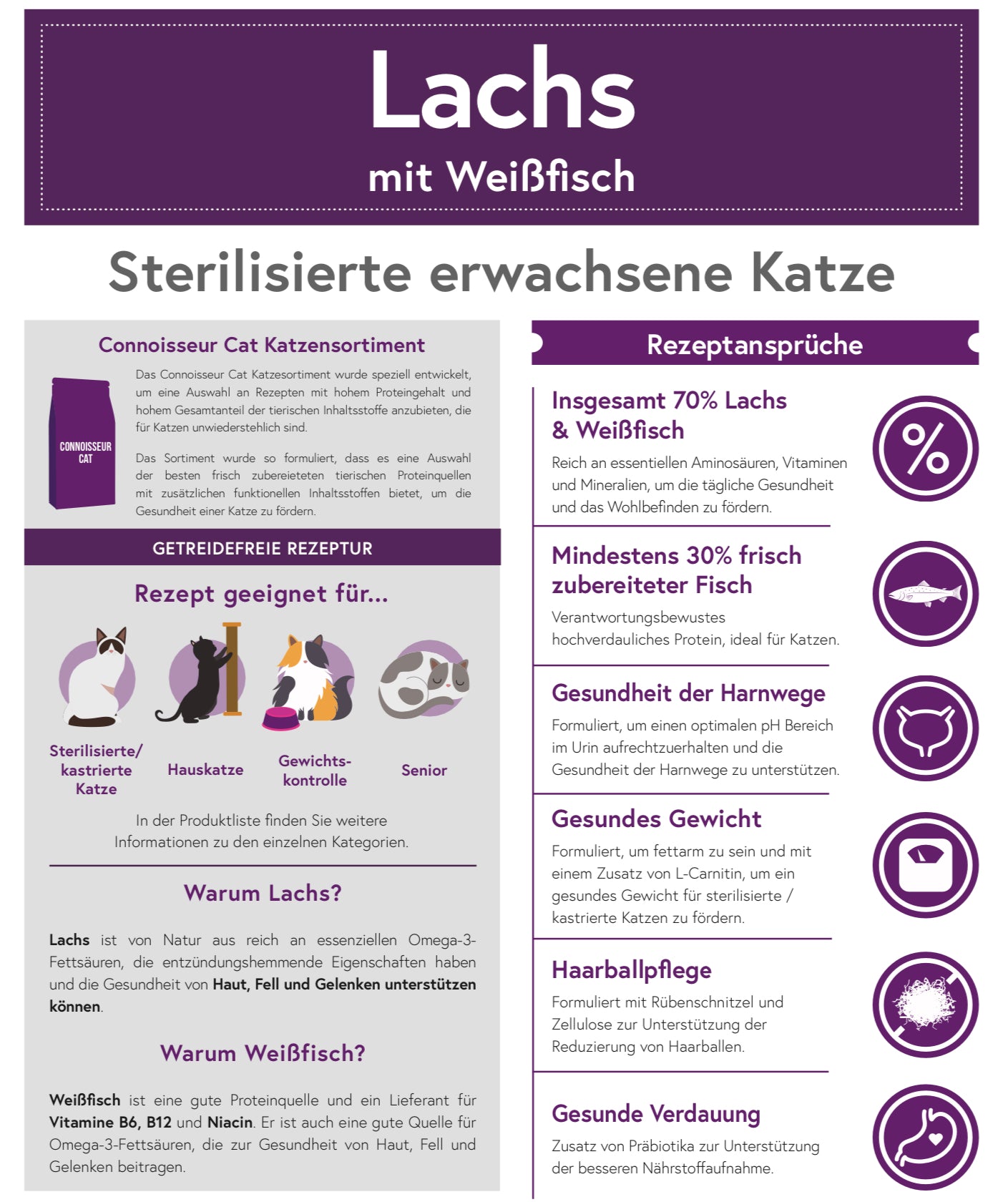 Connoisseur Cat Lachs mit Weißfisch für erwachsene Katzen (geeignet für sterilisierte Katzen)