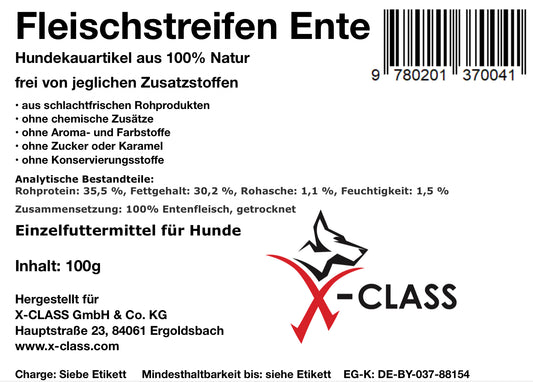 Fleischstreifen Ente, getrocknet, 100g