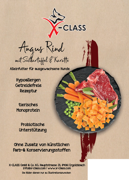 Getreidefrei Angus Rind mit Süßkartoffel und Karotte für ausgewachsene Hunde