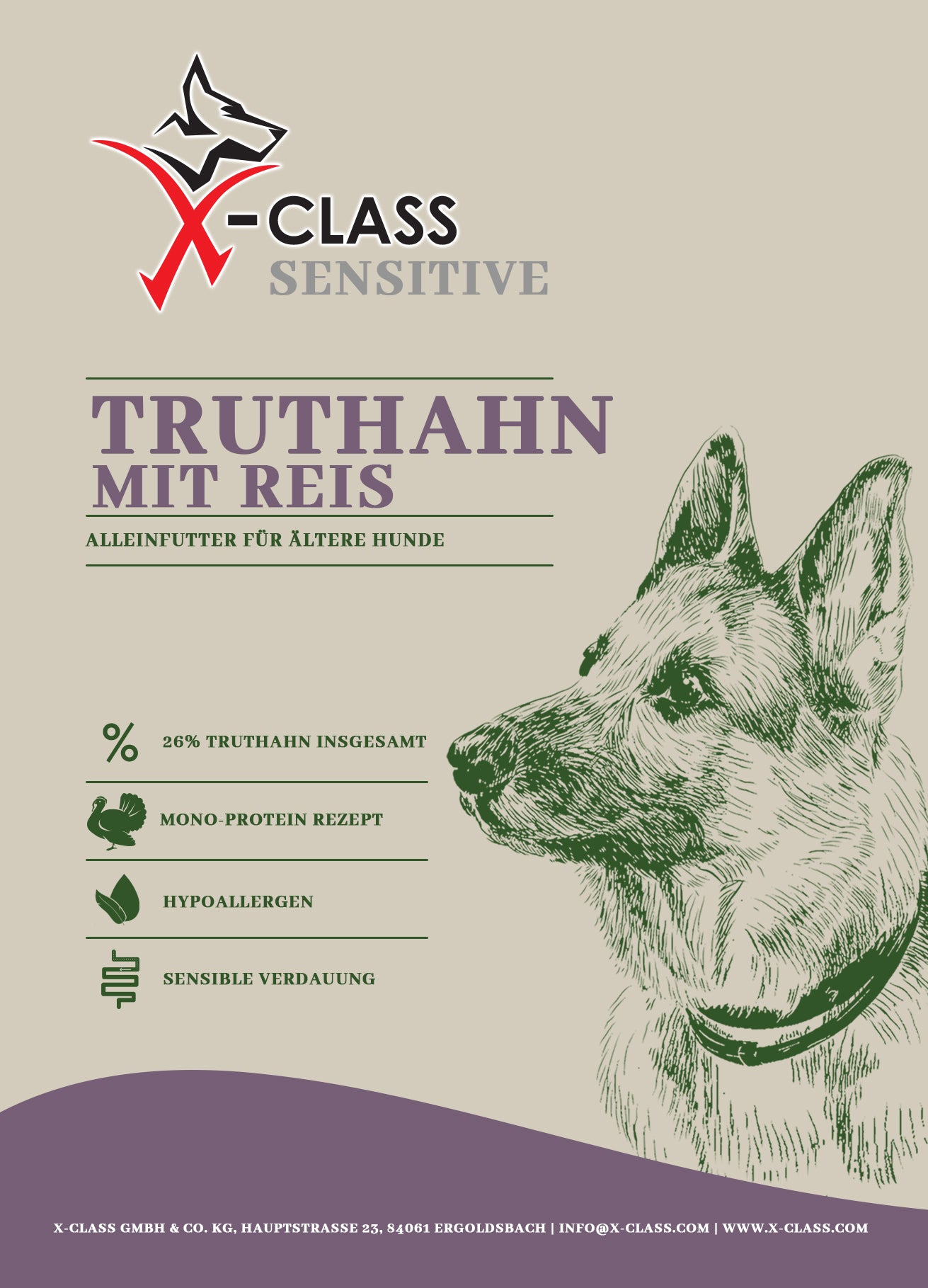 X-CLASS Sensitive Truthahn mit Reis für ältere Hunde